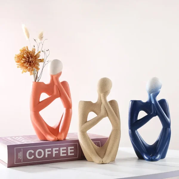 Nordic Style Ceramic Vase Thinker Model Modern Body Art Vase Home Decoration Creative Flower Pot Living Room Decoration Jarrones